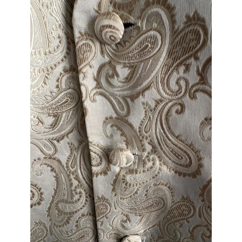 Paisley Jacquard Men's Formal Waistcoat Vest Champagne Ivory Old Money Academia